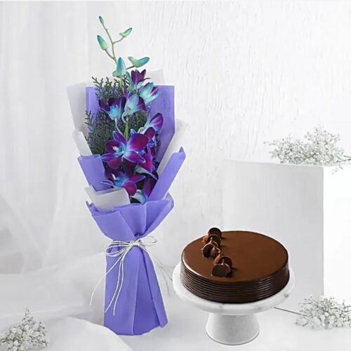 Enchanting Orchid Bouquet & Truffle Cake